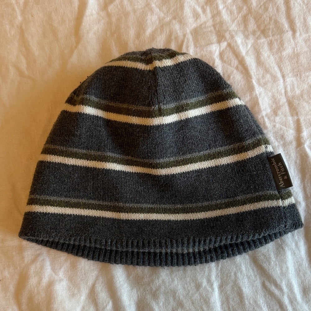 Abercrombie & Fitch Striped Knit Hat in Gray and Green